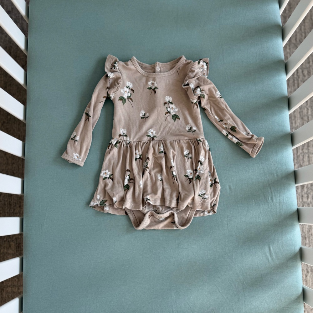 Kyte BABY Khaki Floral Bodysuit Dress
